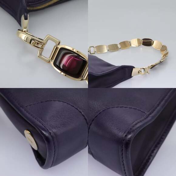 CELINE Shoulder Bag Leather Purple Gold - Picture 11 of 13